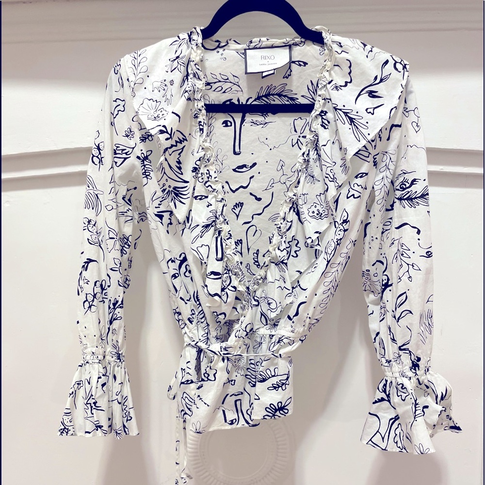 Rixo Laura Jackson line art wrap top